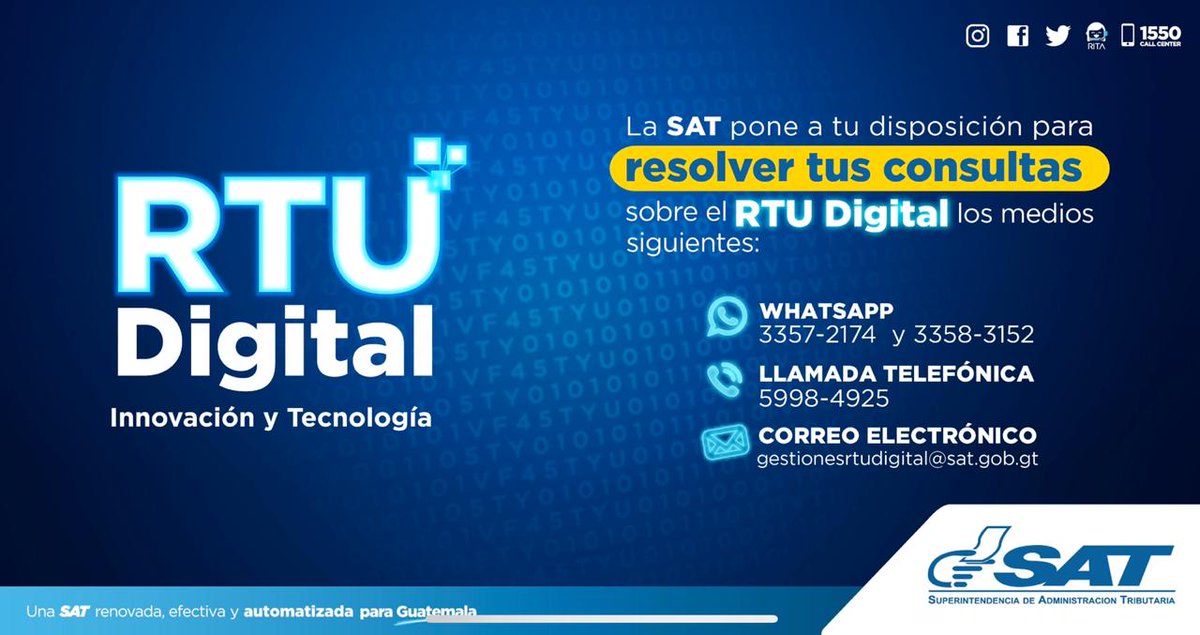 SAT Guatemala on Twitter "Te atenderemos en nuestros números de WhatsApp y llamadas, así como