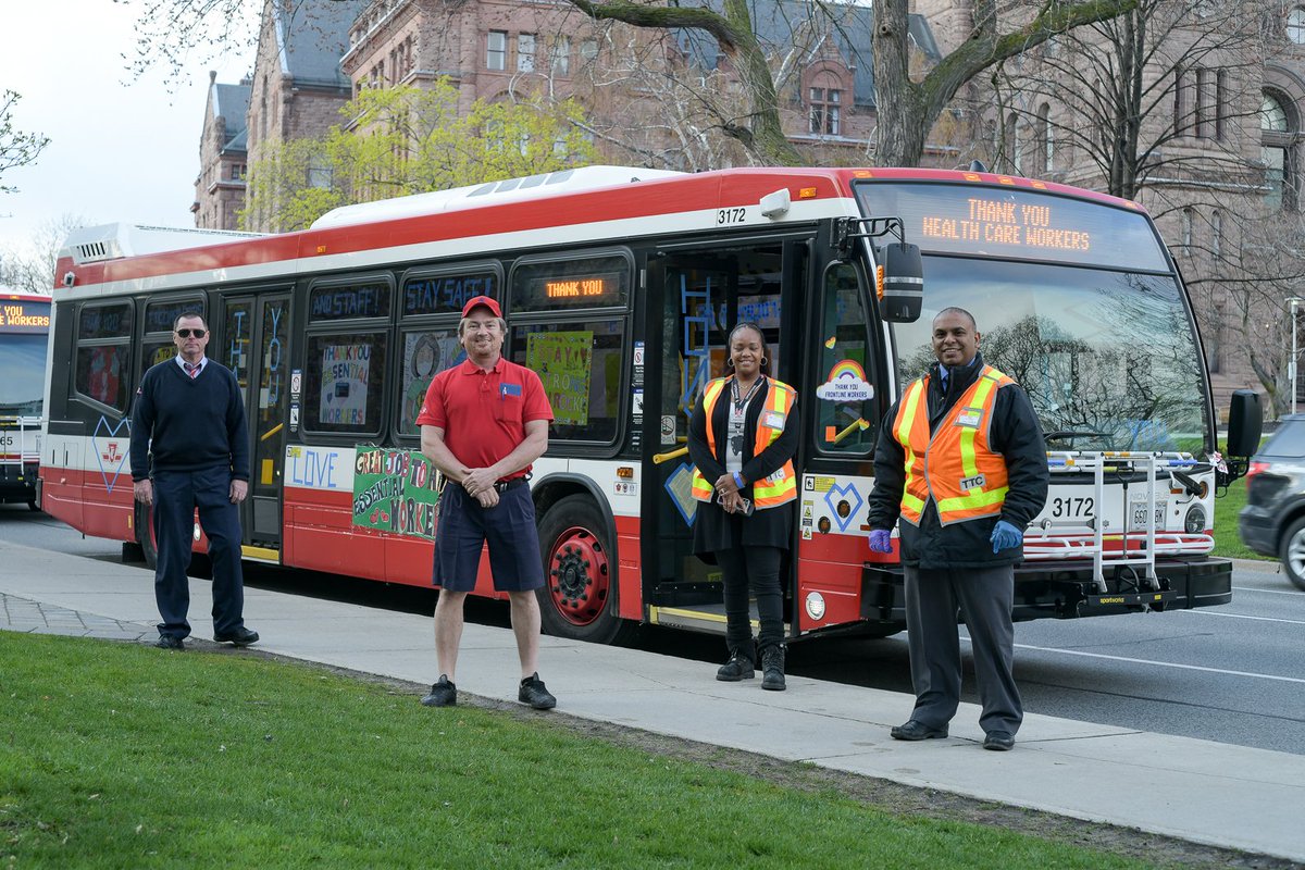 From our frontline to theirs. A heartfelt thank you and show of support tonight from #TTC operators and staff to all the healthcare workers doing amazing work in challenging times.
