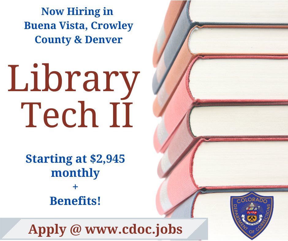 ColoradoDOCJobs's tweet image. bit.ly/3aRe3Ar #library #technician #librarytechnician #books