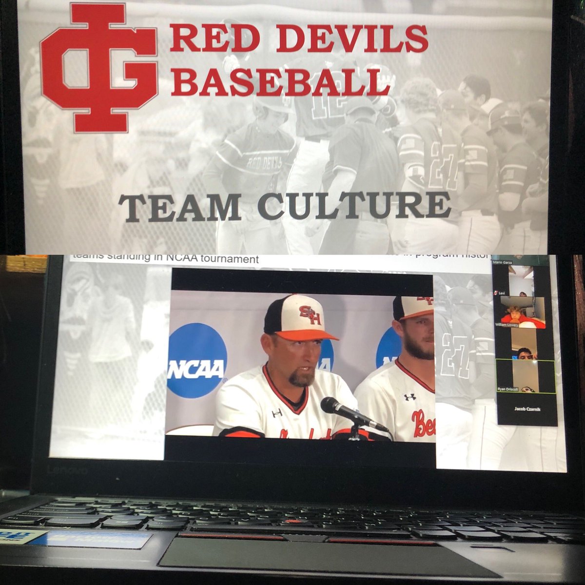 mgarza912's tweet photo. Great hearing from our Red Devils that are still finding a way to do work through lock down.
Fun discussion on team culture.
Thanks to the referenced: @chuckbox1969 @CoachDeggs28 @patricklencioni @AllBlacks
#RedDevilsBaseball https://t.co/5AflDylKV5