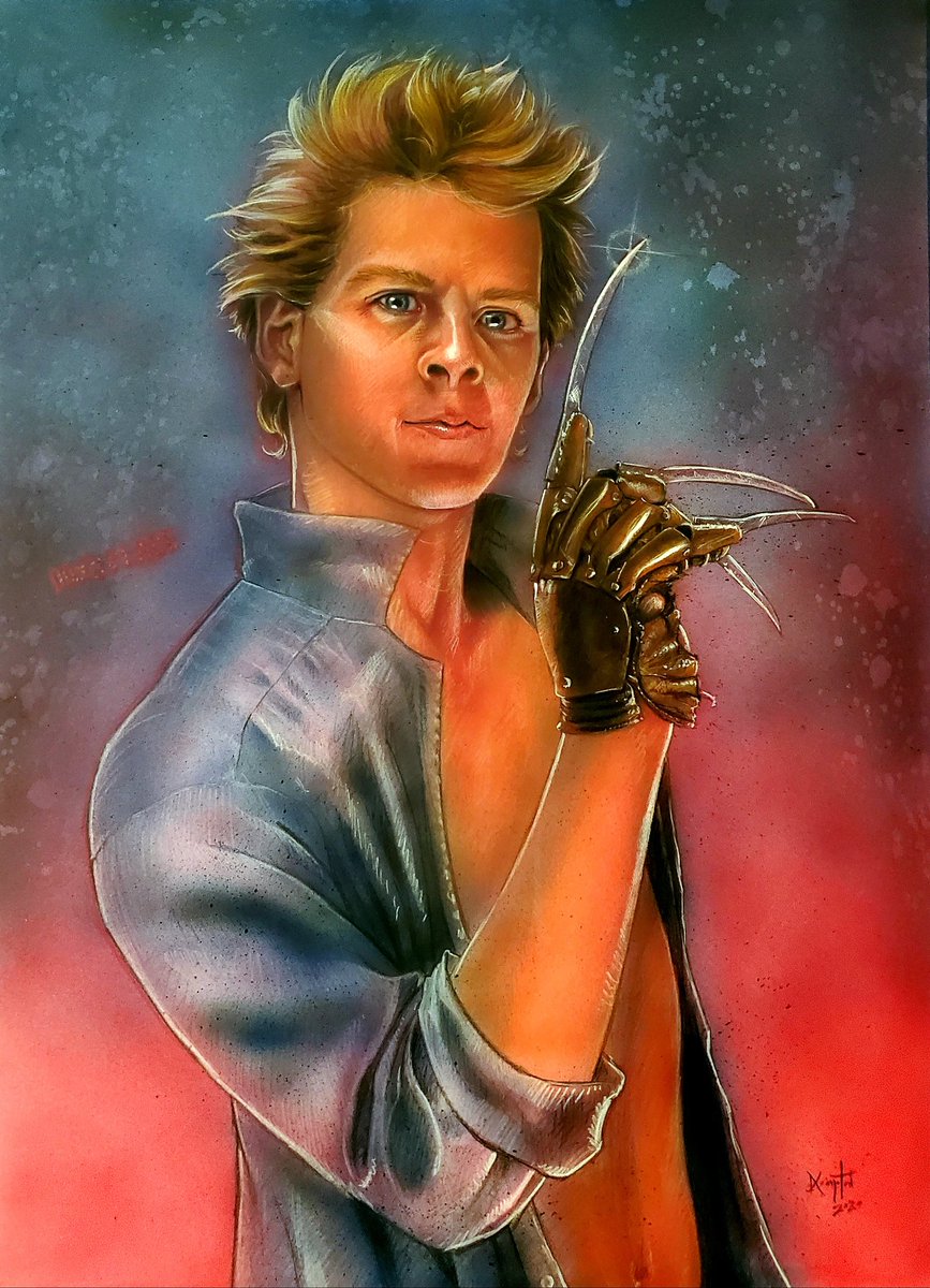 DarrenLCompton's tweet image. #2 #6fanartschallenge #markpatton #jessewalsh #nightmareonelmstreet2 pencil + acrylic airbrush + color pencils (and finger blending) on Strathmore Bristol paper. 18x24