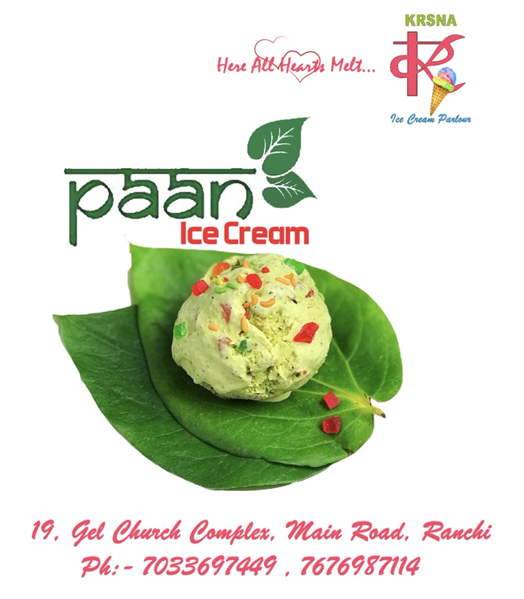 KrsnaRestaurant's tweet photo. #Paanicecream with its character of #sweetness and #refreshment will take full responsibility of making you a big #foodies by showering lots of #happiness to you and your body #harmones! 
.
#besticecreamintowm #besticecreamparlourinranchi #bestfoodinranchi #icecreamlove #foodism https://t.co/vK9B0nH6Ut