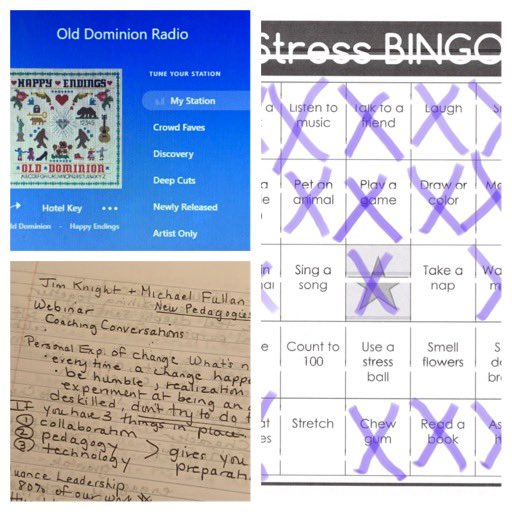 jjstratford1's tweet photo. Listening to some country in between virtual sessions, journaling and enjoying a movie tonight is good for the soul! Tomorrow Iβm going for Bingo black out! @centreridgees #stresslessweek #CRESculture https://t.co/y09QgitR9B