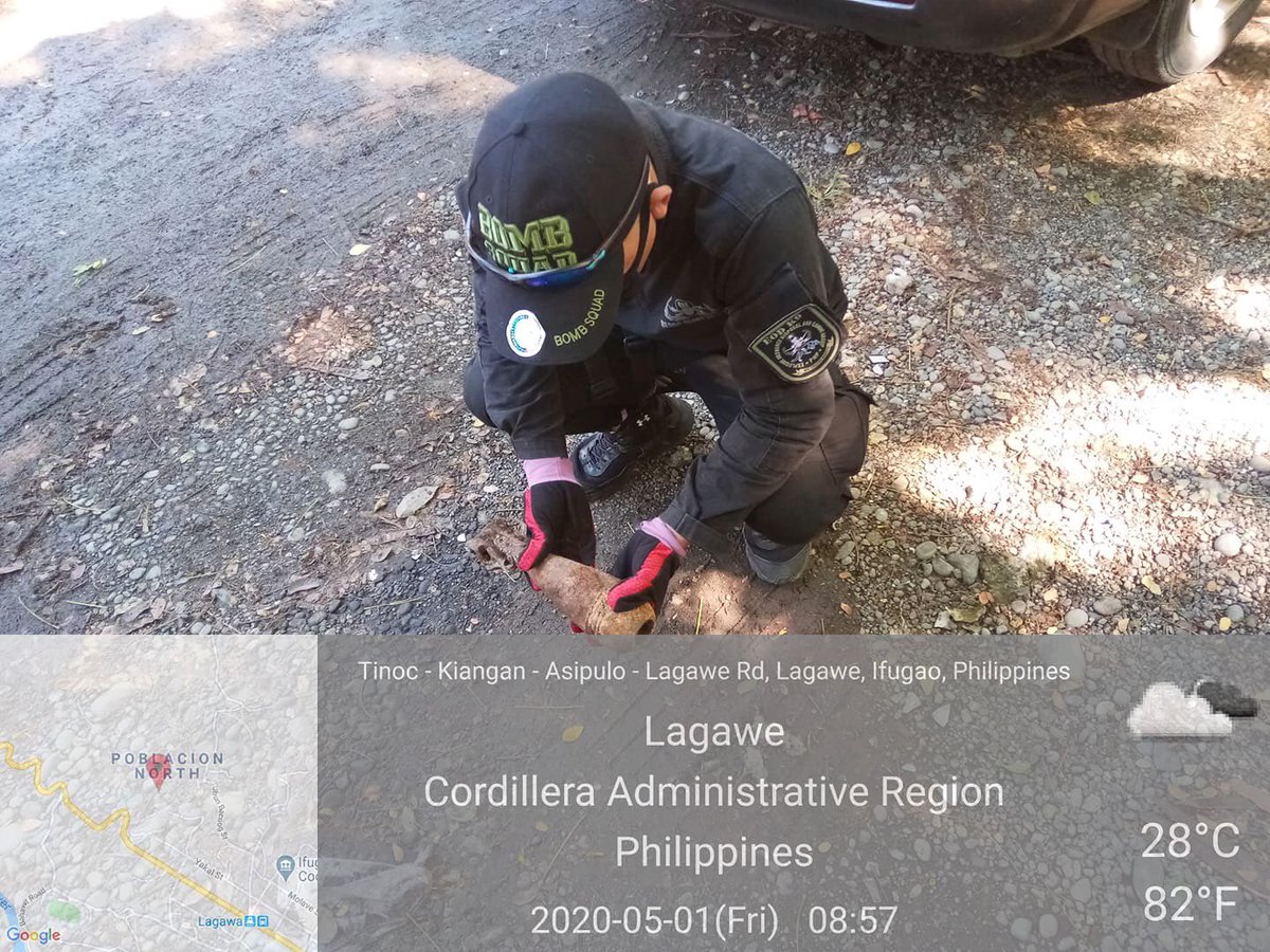 PsuptTacio's tweet photo. IFUGAO PECU, RECU COR: Despite the crisis brought about by COVID 19, we never failed to do what we are mandated todo. An UXO, corroded projo 81 mm, HE without fuse was successfully recovered and RSPd by our gallant troops in Ulo, Baguige, Kiangan, Ifugao. https://t.co/P3B9OfHm5G