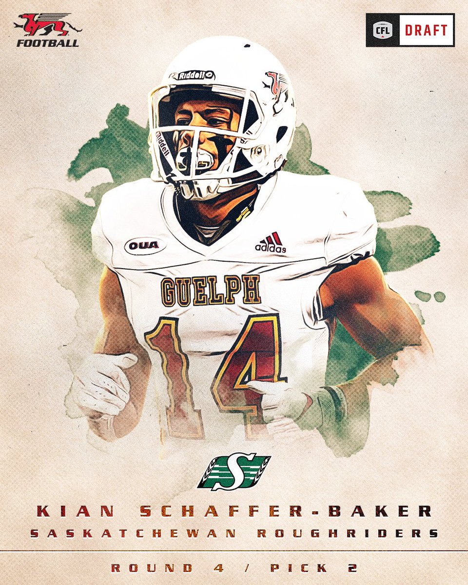 🚨 KIAN SCHAFFER-BAKER ➡️ SASKATCHEWAN 🔥 Big time player heading to the big time league <a href="/CFL/">CFL</a>   #CFLDraft -  Congrats Kian, 👏🏽 your #GryphonFamily is  very proud of you  🔴⚫️🟡