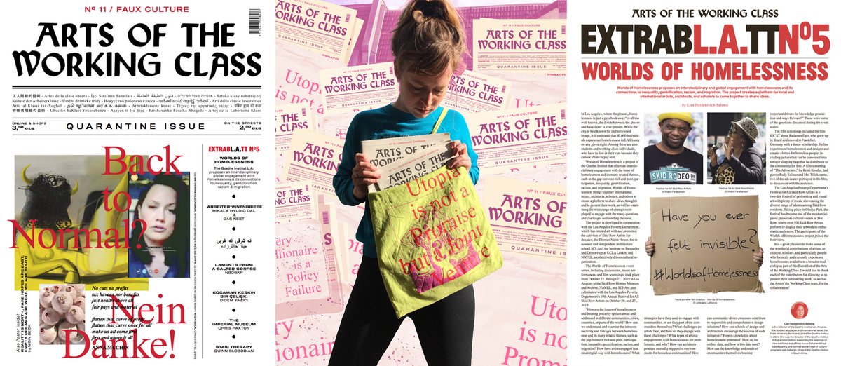 GI_LosAngeles's tweet photo. May 1st 2020: We are thrilled to launch the special edition #WORLDSOFHOMELESSNESS as part of the Berlin-based street journal ARTS OF THE WORKING CLASS! 
The 28-page special edition  is now available free to read and download here: https://t.co/fhUlm4p0Qb

#AOWC @goetheinstitut https://t.co/mGcIdiaeLQ