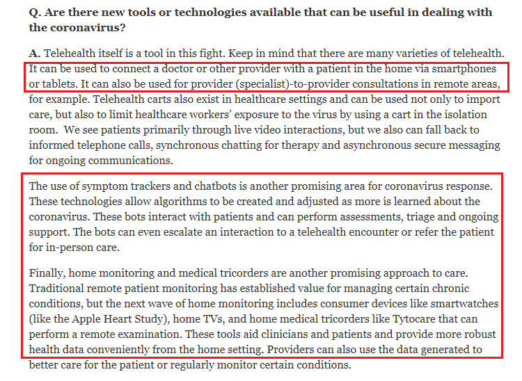 "The use of symptom trackers and  #chatbots is another promising area for  #coronavirus response. These technologies allow  #algorithms to be created and adjusted as more is learned about the coronavirus."