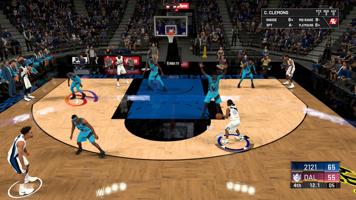 quarantine_2k's tweet photo. Bol Bol towers over Chris Clemons and gets his revenge as the Savage defeat the Degenerates #NBA2KQL https://t.co/Zu6yrbGYcK