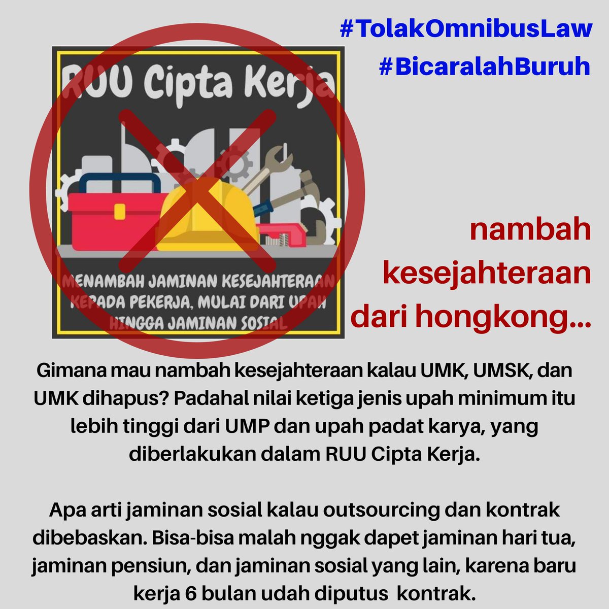 Kaharscahyono's tweet photo. Omnibus law menambah kesejahteraan? Nambah dari hongkong!

#TolakOmnibusLaw #StopPHK #LiburkanBuruhDenganUpahTHRPenuh https://t.co/89lCraNwoS