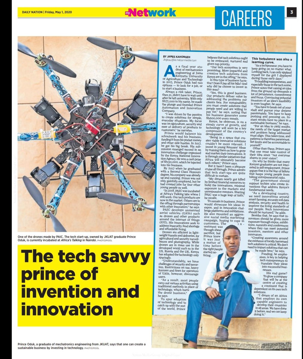 Grab your copy of today's (May 1st, 2020) copy Kenya's Daily Nation Newspaper and read article on myNetwork page 3. A dive into how far PAIC LIMITED has come.
#OurOwnInnovationForOurOwnPeople 
#Techpreneurship
#InnovationsInTech
#AfricaRising
#PAIC_Limited