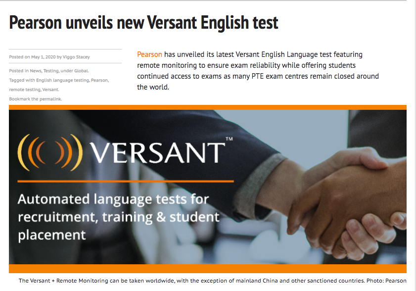 amybakerThePIE's tweet photo. Pearson unveils Versant, new remote test offering instant English language result @PearsonEnglish @pearson: https://t.co/sHioH1bVtR