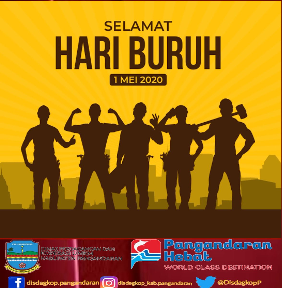 DisdagkopP's tweet photo. Dinas Perdagangan dan Koperasi UMKM Kab. Pangandaran Mengucapkan Selamat Hari Buruh internasional / Pekerja 1 Mei 2020 https://t.co/Ozx3qnDPaJ