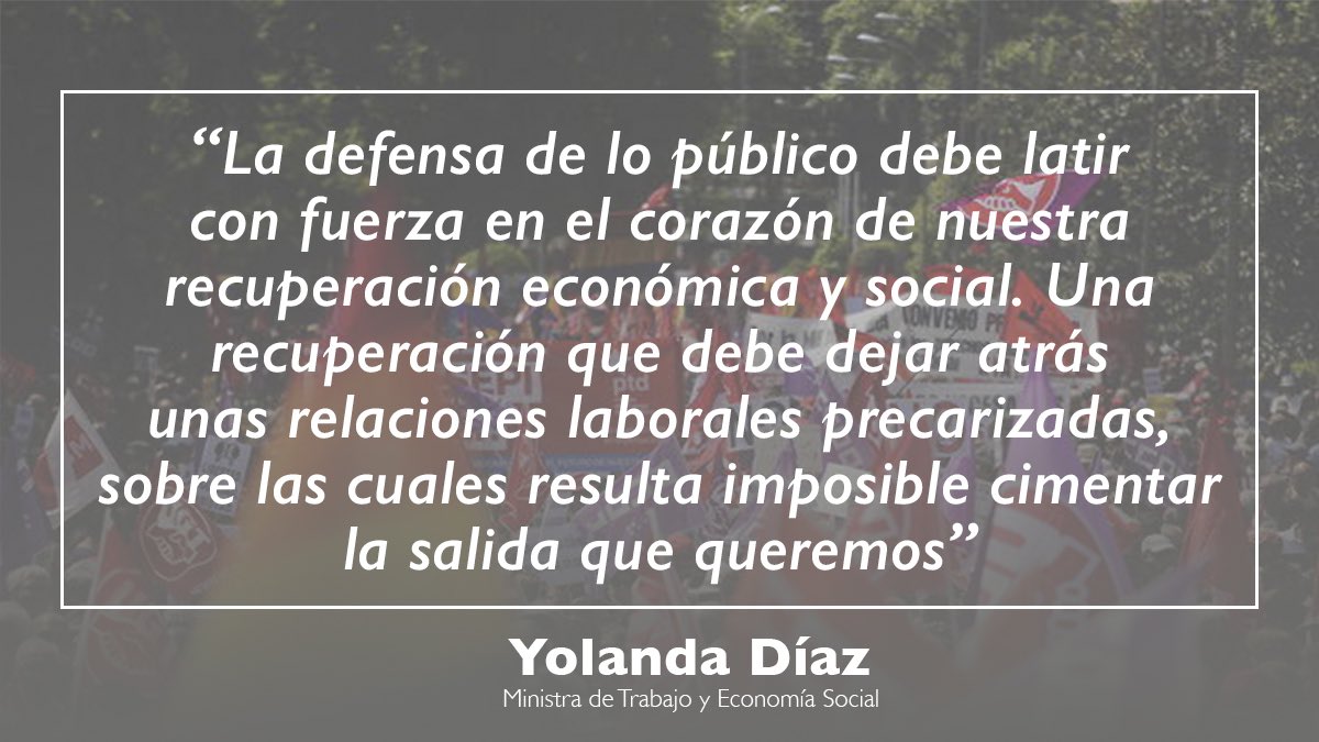 Yolanda_Diaz_'s tweet photo. Escribo en @eldiarioes, sobre la celebración de este #1deMayo excepcional. En medio de la crisis sanitaria sabemos que nuestro corazón colectivo volverá a latir, con más fuerza que nunca, en la defensa compartida del trabajo digno. #TrabajoDecente1M

📰 https://t.co/fNsTUaVKhF https://t.co/j14QwNhzFg