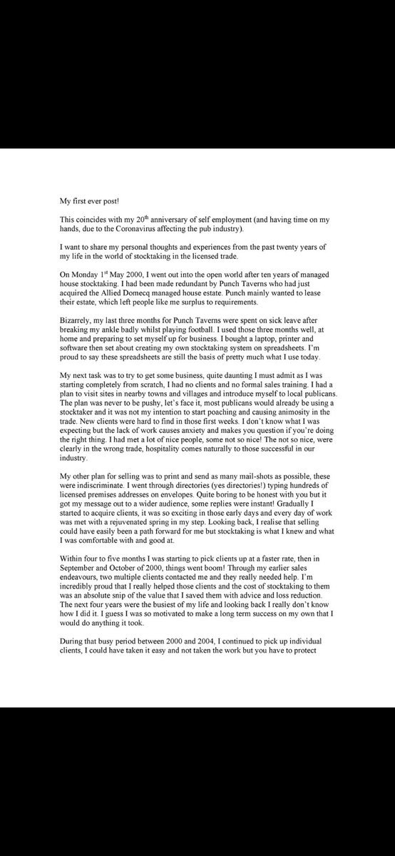 PeterSiegert's tweet photo. Please read my story and thoughts as I celebrate 20 years self-employment today #stocktaker #pubs #hotels #bars #hospitalityindustry #selfemployed https://t.co/MiiGvtRyWu