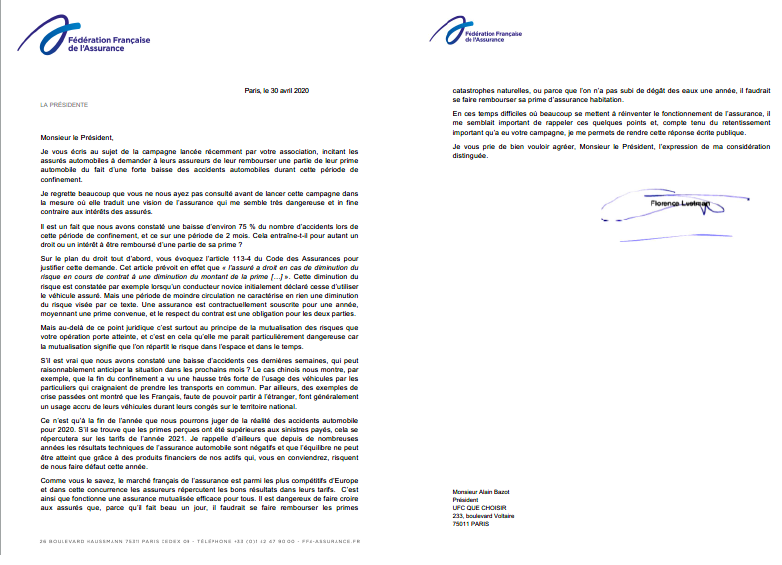 Merci à F. Lustman, présidente de la <a href="/FFA_assurance/">FFA Assurance</a> pour cette lettre qui explique très clairement à <a href="/UFCquechoisir/">UFC-Que Choisir</a> notre secteur d'activité. L'#assurance de part sa technicité nécessite de la pédagogie mais n'a qu'un seul objectif : protéger.