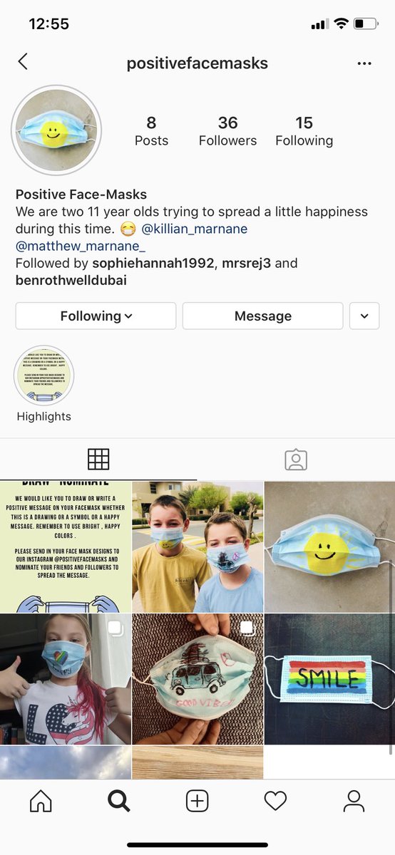 VHPS_Year6's tweet photo. Two of our amazing Y6’s, Matthew and Killian, have set up an Instagram account to spread some joy during this time. Give them a follow on Instagram! #positivefacemasks https://t.co/9G6Upoh0Y9
