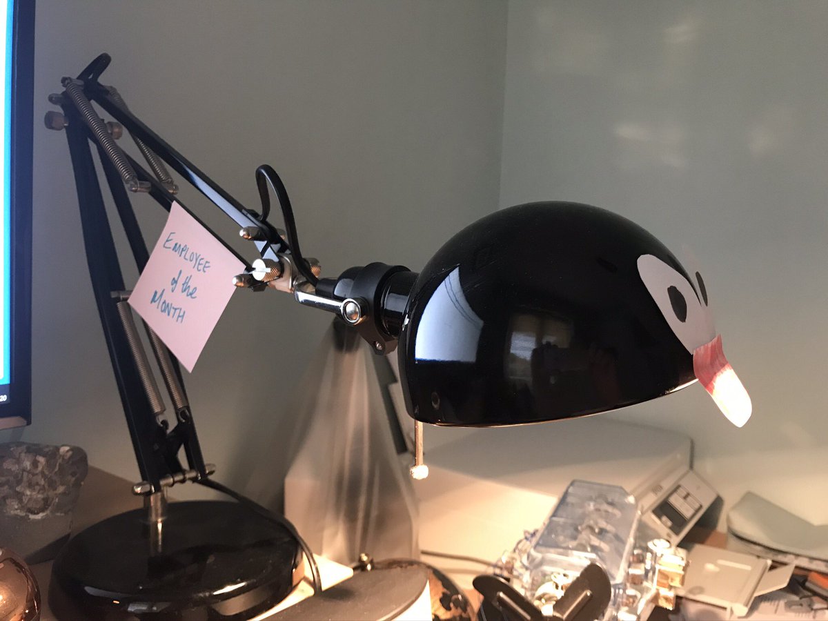 Bloody hell.
Derek the Desk Lamp got “Employee of the Month” again!
For being a leading light, apparently.
I really thought I was in with a shout this month.  He’s going to be rubbing my face in it.