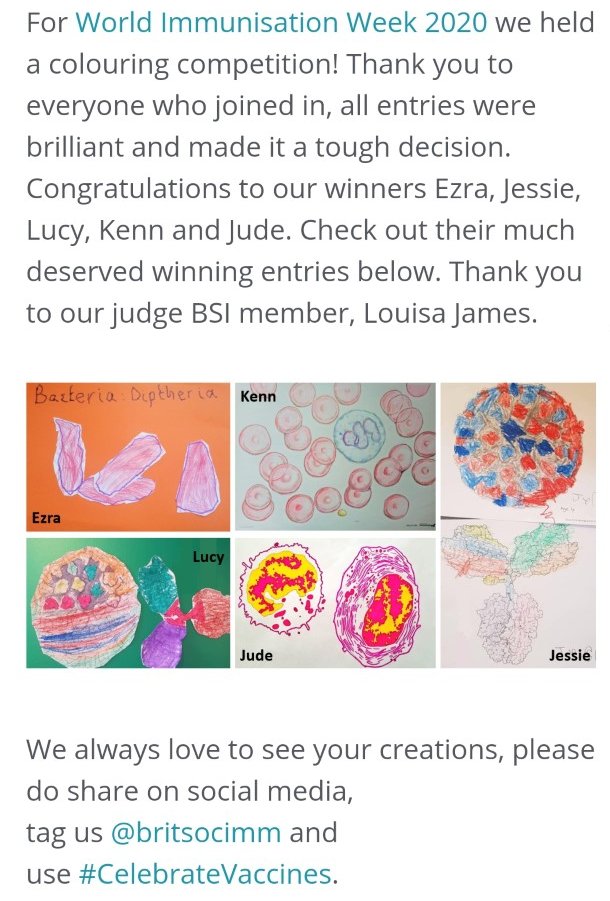 Joanna Louise Giles (@joannalgiles) on Twitter photo Thank you <a href="/britsocimm/">British Society for Immunology</a> for the colouring competition! My kids are asking about Covid-19 so it was a good way for us to chat about how our bodies fight viruses (they both chose to colour in influenza virus and an antibody). They're very proud winners! #WorldImmunizationWeek Thank you <a href="/britsocimm/">British Society for Immunology</a> for the colouring competition! My kids are asking about Covid-19 so it was a good way for us to chat about how our bodies fight viruses (they both chose to colour in influenza virus and an antibody). They're very proud winners! #WorldImmunizationWeek
