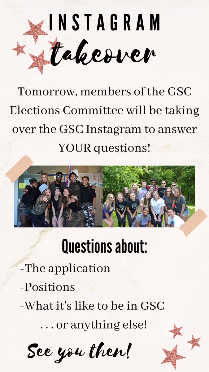 TOMORROW on the GSC Instagram we will be answering any questions you have! Go follow us @/grovesstudentcongress to see our answers, or DM this account with any questions you have! 🥰

SEE YOU THEN! 💚