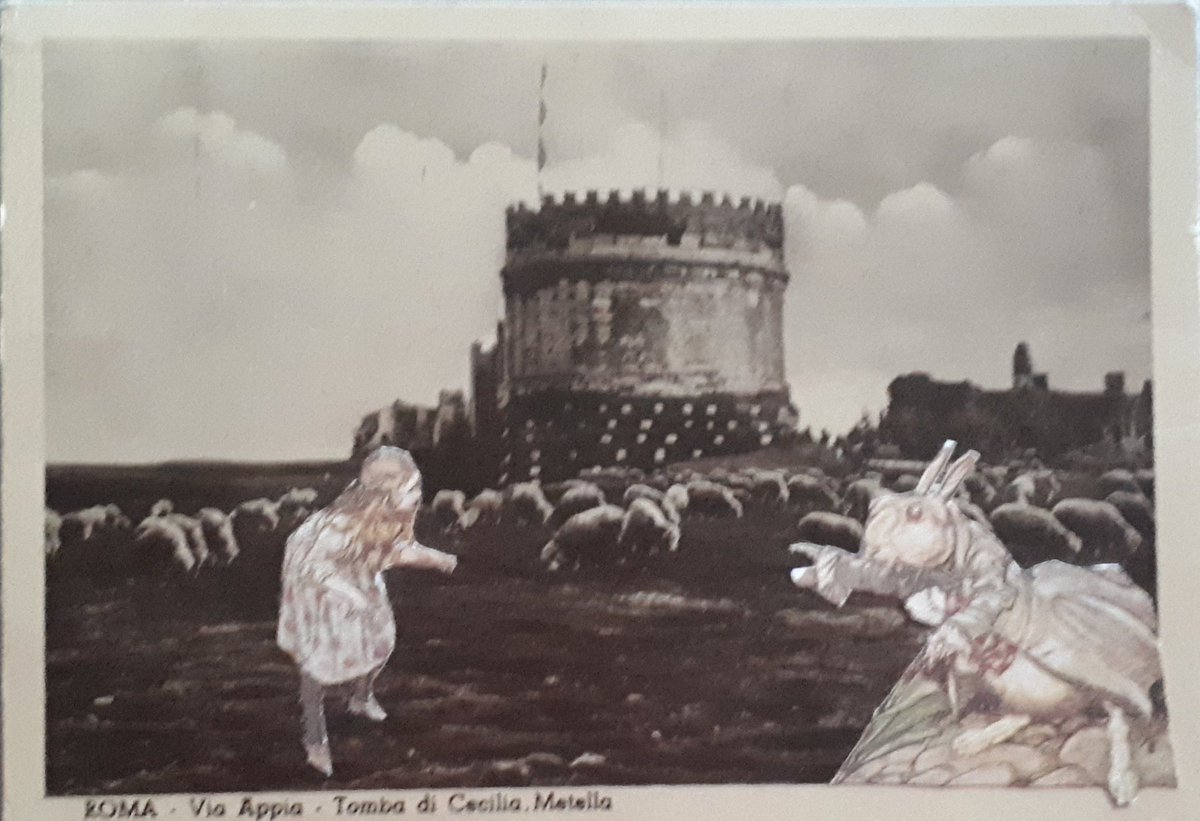 alessandrabava's tweet photo. Alice and the White Rabbit go for a stroll on the Appian Way (Collage ✂️ Illustration by Arthur Rackham + postcard dated 1937)

#collage #collageart #collagetherapy #alice #aliceseries #aliceinwonderland #whiterabbit #appianway #Rome #iorestoacasa #stayhomesavelives https://t.co/r8CCWhpAYX