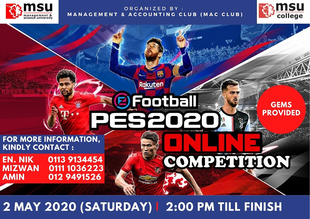 MSUcollege_trg's tweet photo. Jom sertai e-football PES 2020 Online Competition. Serlahkan bakat anda dalam permainan bolasepak.
#msucollegeterengganu
#StayHome
#msumalaysia
#lovefromMSU
#MSUrians
#go2MSU ๐บ
#pescompetition
#pes2020 https://t.co/vY0aSRZaHl