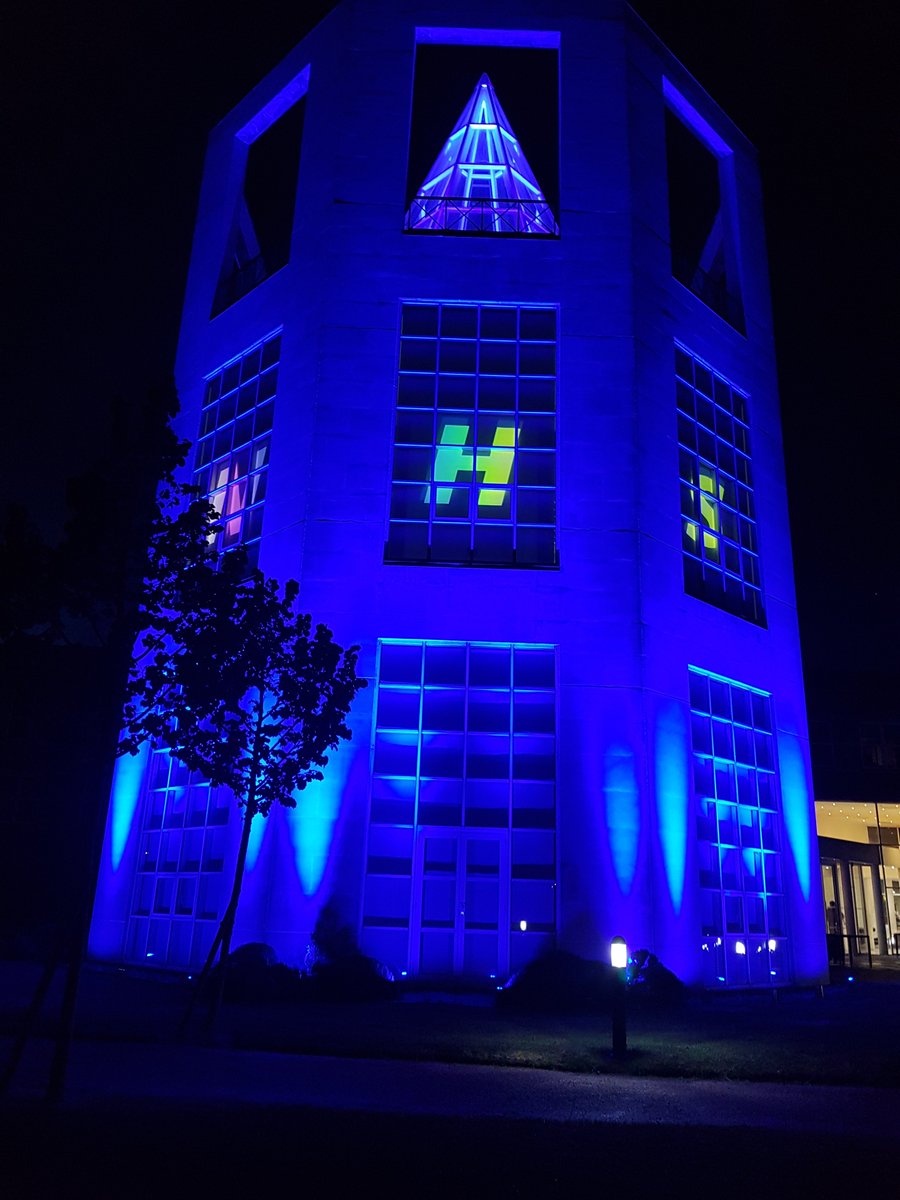 SolitechLtd's tweet photo. Great to light up the tower at the Møller institute, @mollerinstitute last night with @VenueAV to show our appreciation for the NHS and all they are doing at this time and always. 
 Thanks to the Møller institute for looking after us so well.
#lightitblue #makeitblue https://t.co/gfk4SmCFYo