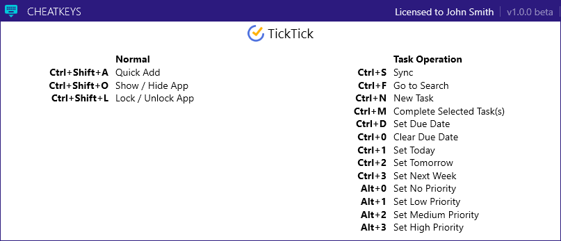 CheatKeysApp's tweet photo. How good is #TickTick!? So good we've added it's shortcut cheatsheet to CheatKeys! @TickTickTeam https://t.co/edrY6mXAl4 https://t.co/N1t7VNVEuC
