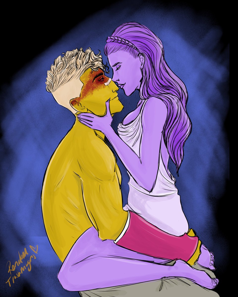 Randomtrashmage's tweet photo. Here's a 1:30AM sketchy art thing because my kid took a nap at 5PM. YAY! 

Characters belong to @used_bandaid. 

#Ares #Aphrodite #loreolympus #Fanart https://t.co/t02iJF6S23