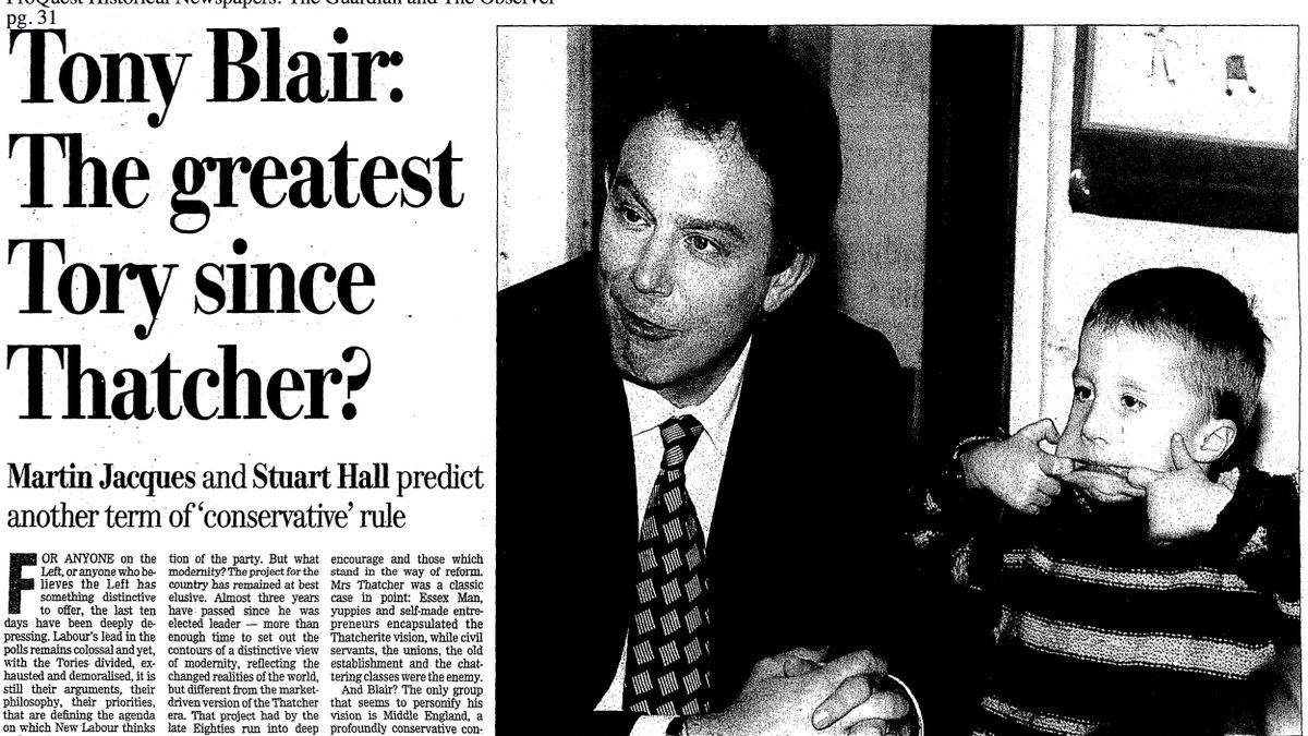 Martin Jaques and Stuart Hall disagreed and predicted another term of conservative rule under Blair‘any reforming party worth its name must address changes in a radical spirit and invent new ways of addressing these challenges from the left’