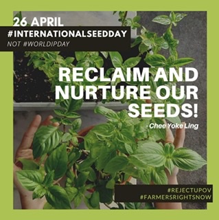 世界知的所有権機関（WIPO)と植物新品種保護国際同盟（UPOV)が4月26日を「世界知的所有権の日」としたことに対し、世界の市民団体が「世界の種子（たね）の日」にしようと呼びかけ、日本の種子（たね）を守る会も「Save Seeds Japan」名で賛同しました。 #InternationalSeedDay #FoodSovereignty