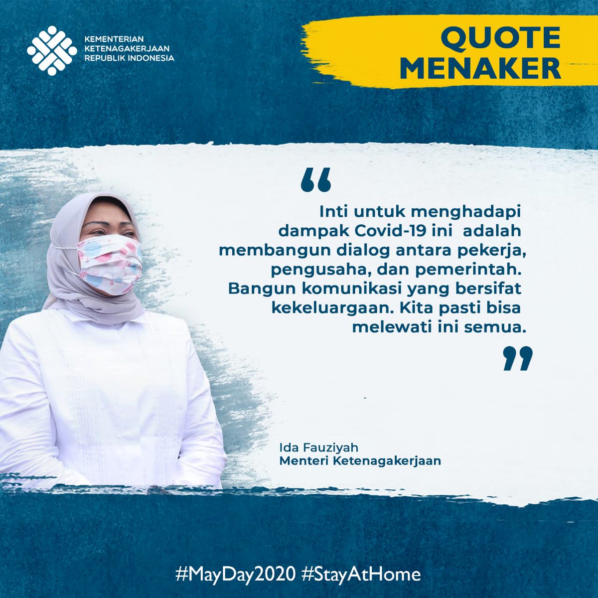 kemenkop_'s tweet photo. Ketiadaan kemeriahan, tak mengurangi setitikpun makna May Day. Nilai utamanya tetap ada yaitu perjuangan dan persatuan.

Saatnya kita bersatu dan berjuang bersama untuk mencari solusi terbaik dalam menghadapi dampak Covid-19 ini. #MayDay2020 #StayAtHome https://t.co/VKkqT3SCab