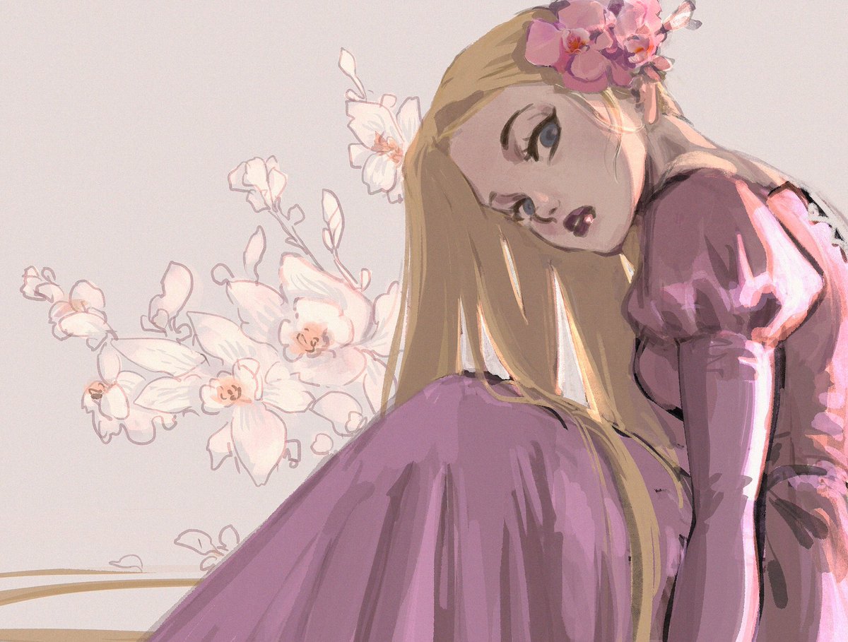 1girl flower solo long hair blonde hair hair flower dress  illustration images