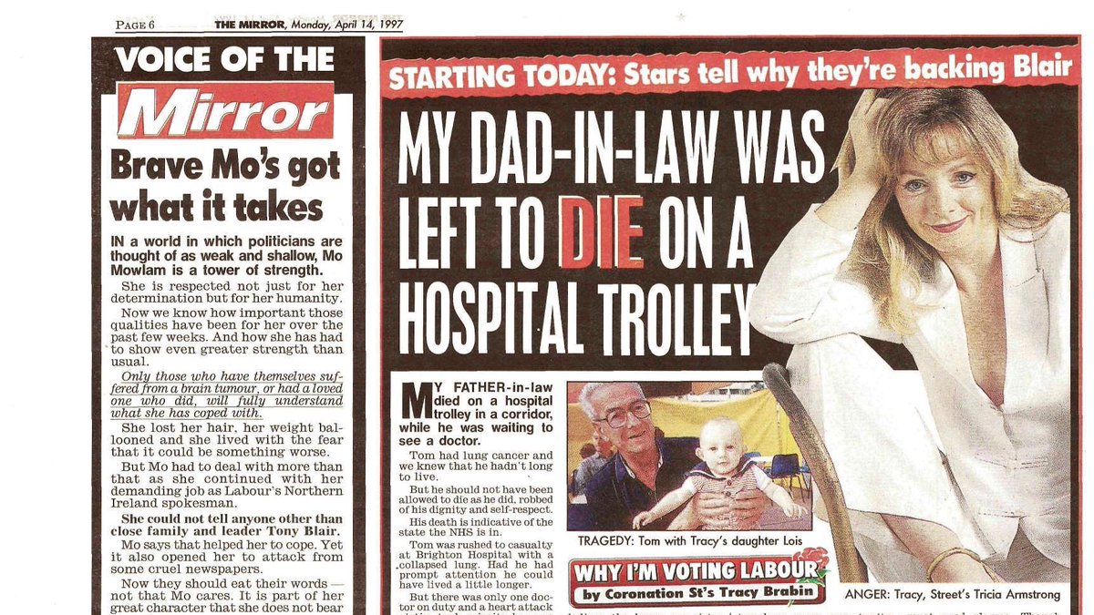 Corrie star – and future MP  @TracyBrabin – penned an article for the Daily Mirror on the state of the NHS.