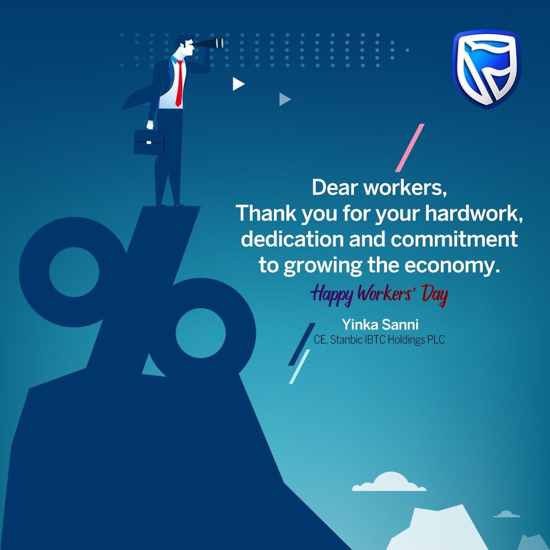 YinkaSanni's tweet photo. These are indeed trying times, but in all, I salute you our workforce for keeping up the spirit and keeping us going. Happy Workers’ Day.  
@StanbicIBTC #MayDay #WorkersDay https://t.co/XO8UUNyoX0