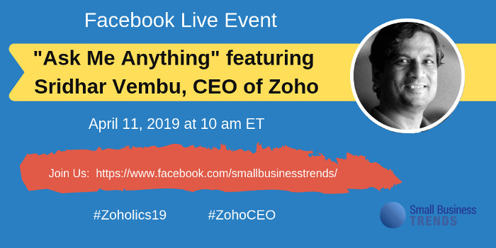 lilachbullock's tweet image. Attend the AMA with @Zoho CEO Sridhar Vembu on Facebook Live #Zoholics19 #ZohoCEO blog.bizsugar.com/2019/04/08/zoh… RT @GrowMap