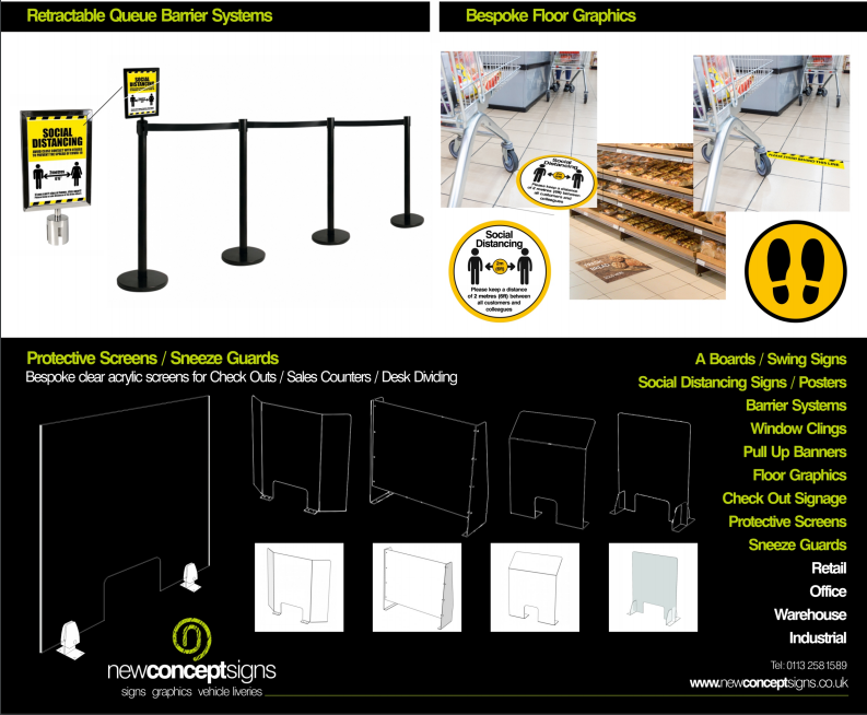 Friday Networking: my good friend Gary Wade of New Concept Signs has adapted production to help businesses looking to reopen and maintain social distancing. This will be really important in the next few weeks. Ring him for some advice on protecting your staff and customers.