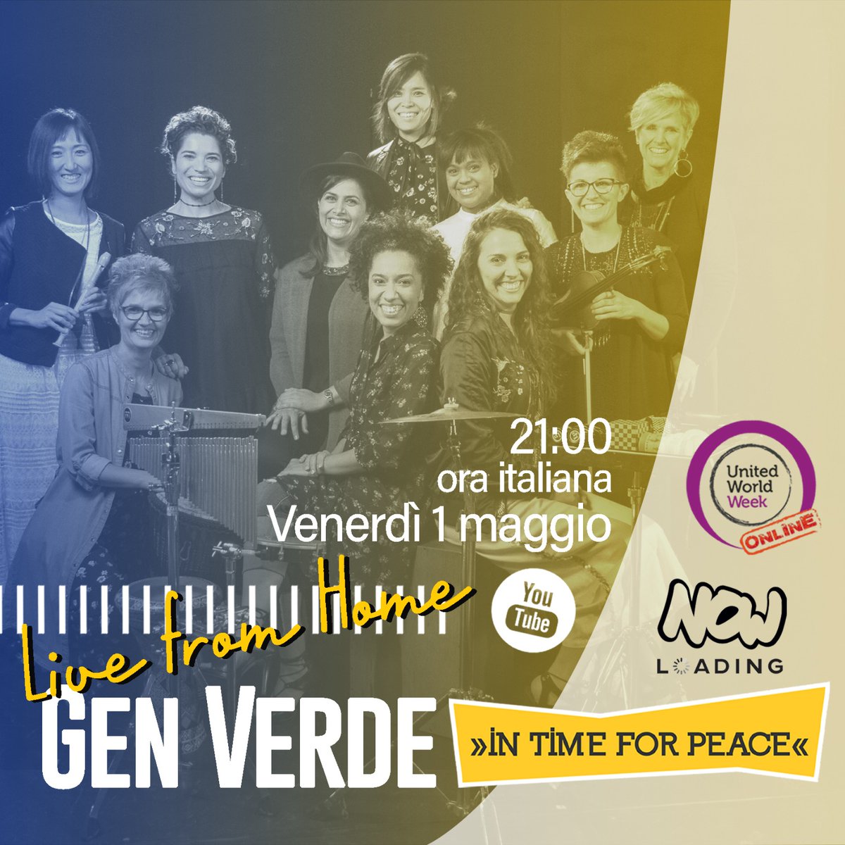 GenVerdeMusic's tweet photo. Pronto per questa giornata? Imposta l'orologio, è tempo di PACE!(sui nostri canali YouTube e Facebook)
ore 15.00 -Now loading 
ore 21.00 -Live From Home Gen Verde #4 – edizione speciale #InTimeForPace #pathways4unitedworld #UWP 
https://t.co/rUvduiqHAv

@MariapoliEurop @agensir https://t.co/OlgkjVWczN