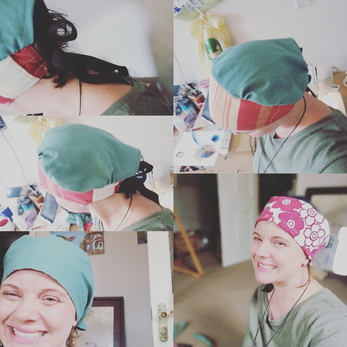 RawlinsAcademy's tweet photo. Yesterday Mrs Fern spent the afternoon making an order of scrub hats - today they were delivered along with scrubs bags and other PPE bits, and it was a lovely surprise to receive some flowers! Thank you! 🌷 
#HelpTheNHS #PPEfortheNHS https://t.co/ApcS2tPuer