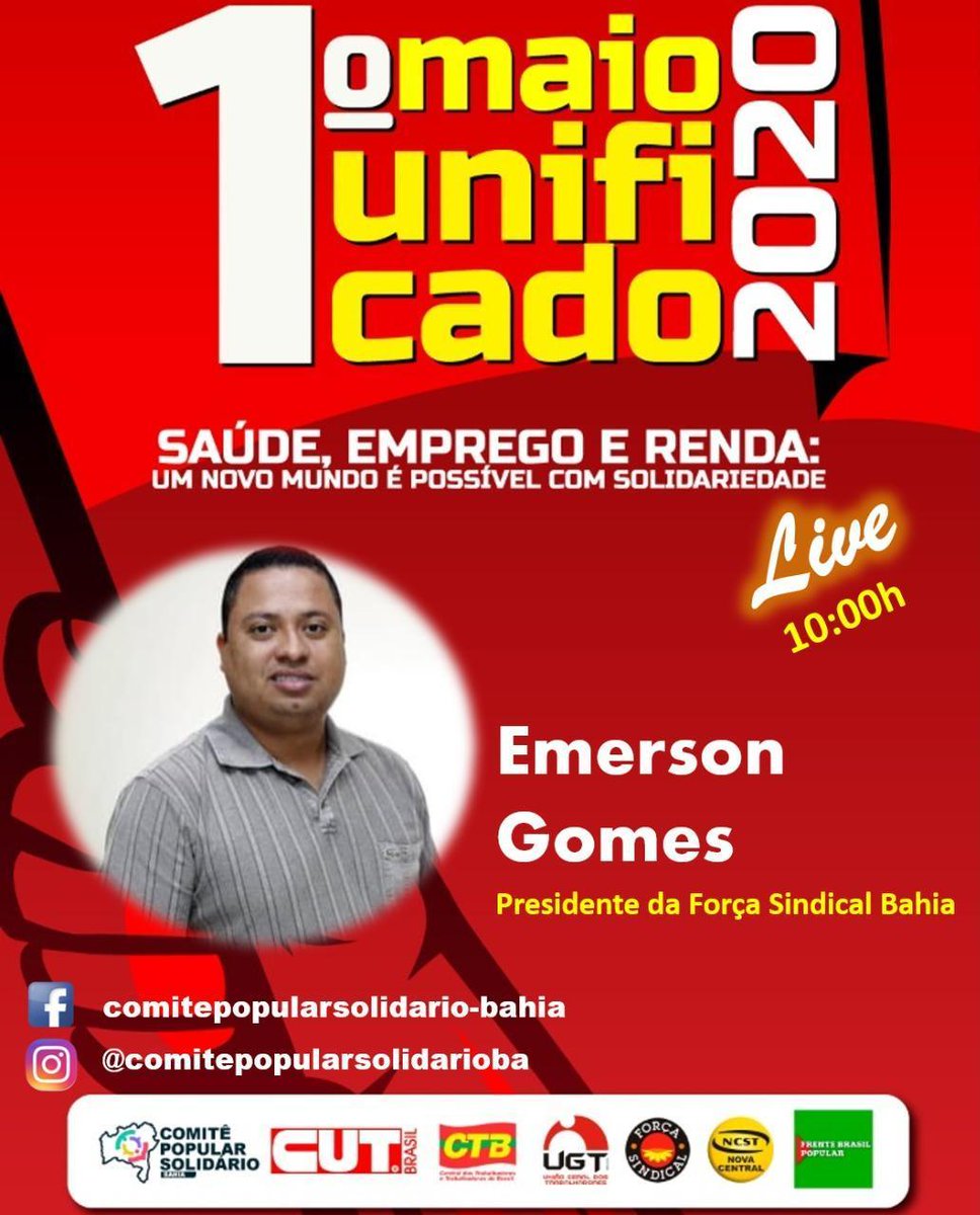 ForcaSindicalBA's tweet photo. A Força Sindical na luta pela saúde da classe trabalhadora e contra a Covid-19.
・・・・・・
💥1º de Maio Dia do Trabalhador Unificado💥
💬 Marque um amigo nos comentários💬
📌USE #1demaiounificado
・・・・・・
#contraocoronavírus #covid19
#1demaiounificado
#somosforçasindical https://t.co/DHNFvUDv0V