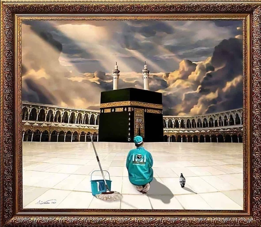 AminaaKausar's tweet photo. Of all the mighty kings, powerful leaders, the wealthy, the 1.8 billion Muslims around the world, Allah(SWT) bestowed the honor of praying in front of the #Kabah to a cleaner.

It is Allah(swt) who gives to whomever he wills.

An iconic image that every Muslim should never forget https://t.co/UZKBkHwIat