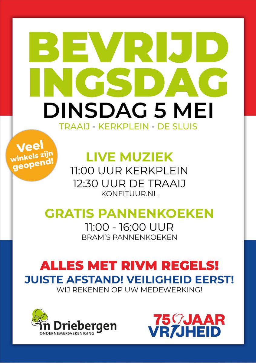 vVelzenFietsen's tweet photo. Met inachtneming van de landelijke afspraken van harte welkom bij de #Driebergse winkeliers op #Bevrijdingsdag https://t.co/A5NXKgLXXw