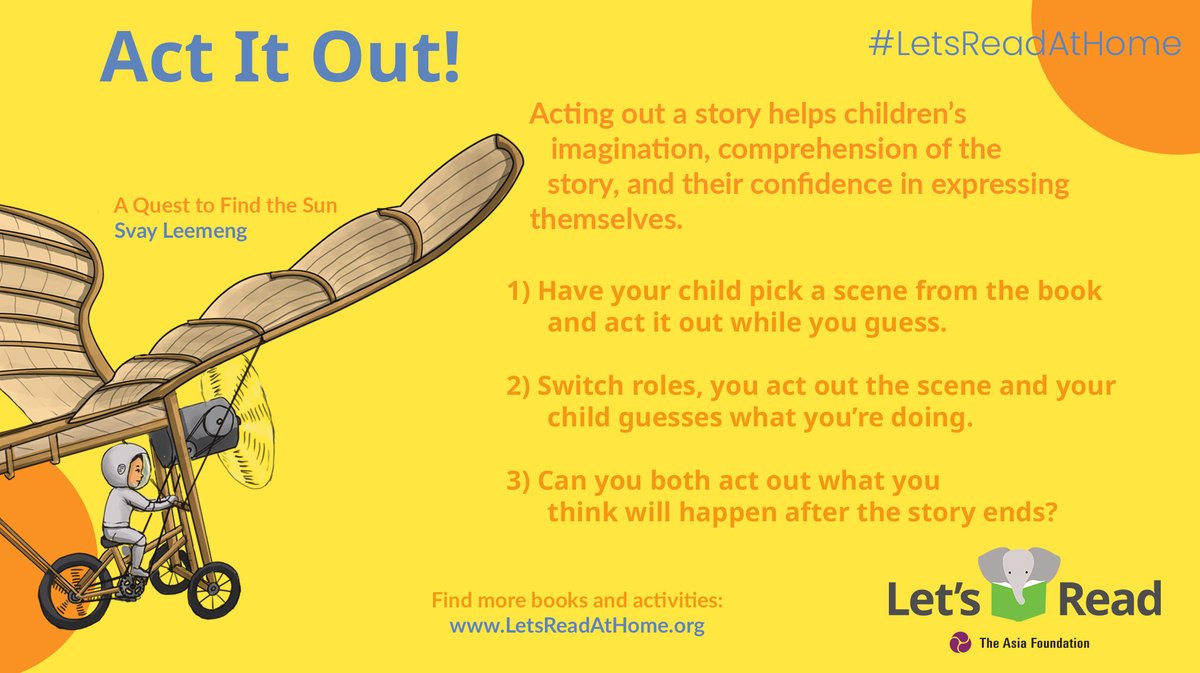 m_jkhan's tweet photo. Reading Tip: Act it out! Acting out parts of a story develops your child's confidence, storytelling skills, and comprehension.
A Quest to Find the Sun: https://t.co/6gwlUwzXKO
Find more fun books and reading activities: https://t.co/kfbm8YEVVZ
#LetsReadAtHome
#LetsReadAsia https://t.co/RFwCjo3pEf