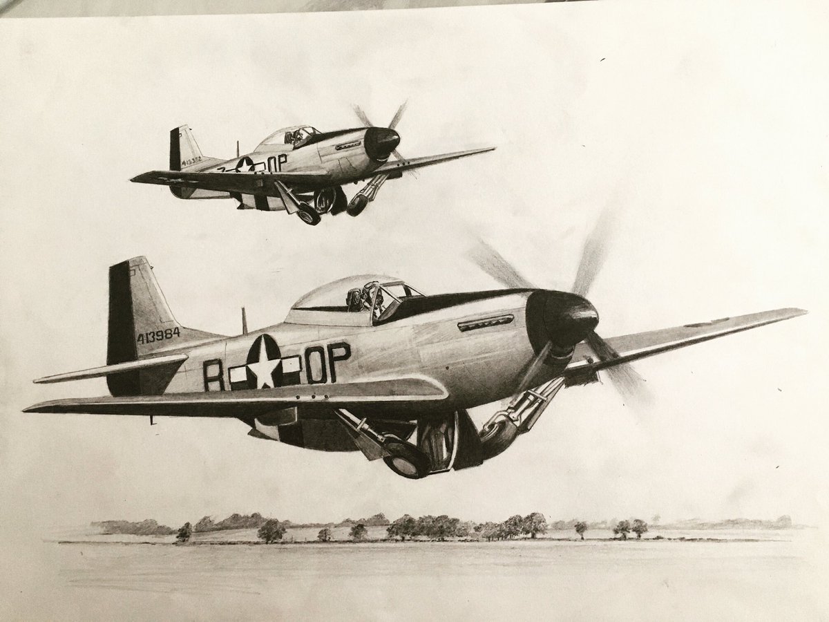 AlbrowAviation's tweet photo. Two P51s take off pencil on paper #ww2 #art #aviationart #america #p51mustang #artist #aircraft #pencildrawing https://t.co/6J2HEoTSzi