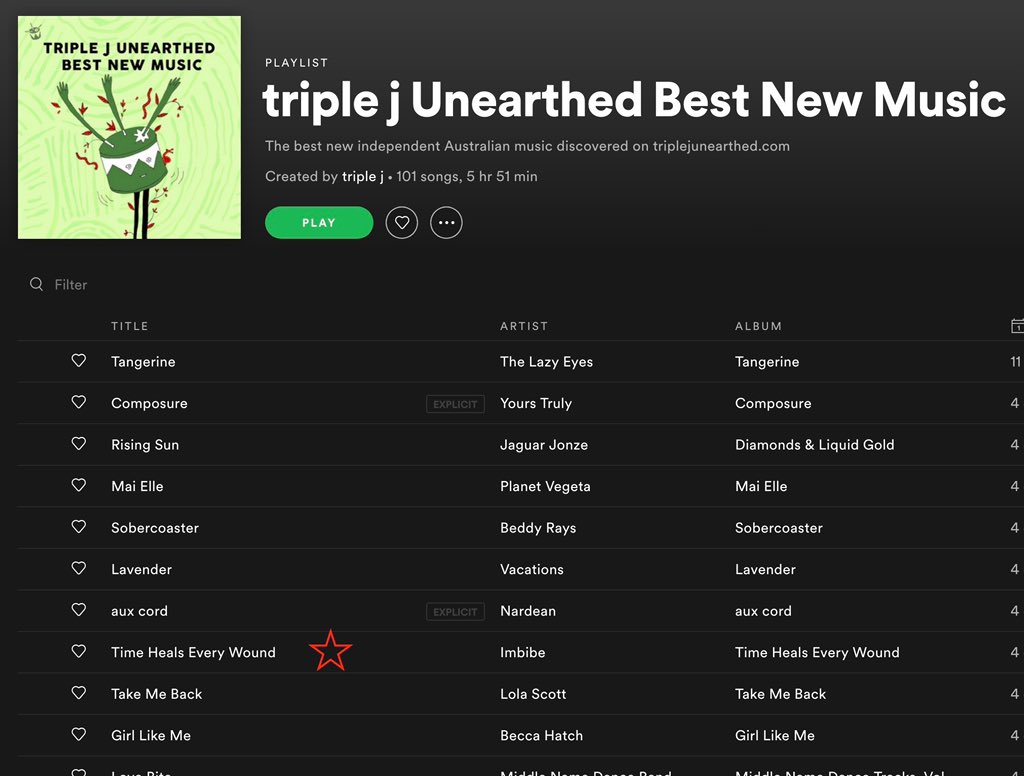 Huge 🙏 to <a href="/triplejunearthd/">triple j Unearthed</a> for adding our new song ‘Time Heals Every Wound’ to the Unearthed Spotify playlist...Heaps of awesome Australian talent to listen to, what R U waiting for...GO🎧👉 open.spotify.com/playlist/78d1c…