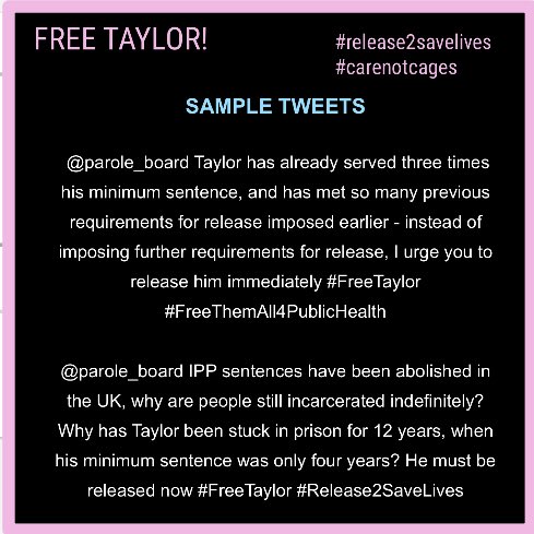 ⚡️FREE TAYLOR 💥 TAKE ACTION NOW 🌈

Read this THREAD to find out how you can GET INVOLVED 

#smashipp #freetaylor #releasethemall4publichealth #releaase2savelives #carenotcages
