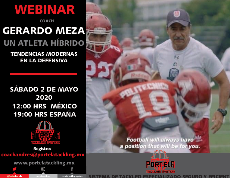 Este sábado día 2 a las 19:00 nueva entrega de <a href="/FootballPortela/">Portela football</a> con Gerardo Meza.

Recuerda que tienes que mandar un correo para poder seguirlo en directo a coachandres@portelatackling.mx

#EnjoyFutbolAmericano