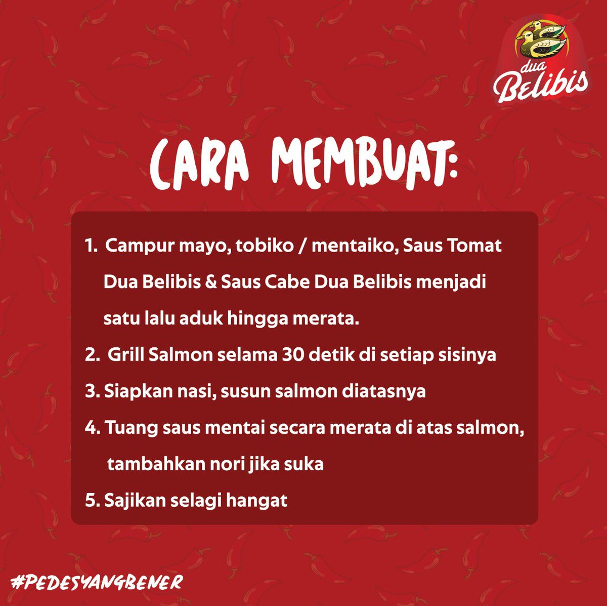 duabelibis's tweet photo. Ini dia resepnya :) 
Product ini juga bisa dibeli di Official Store Dua Belibis di Tokopedia, Shopee, dan Bukalapak ya Eaters #PedesYangBener #SemuanyaJadiIstimewa #DuaBelibis #SalmonMentai #KulinerJepang #MenuBukaPuasa https://t.co/6KOn5xFu5R