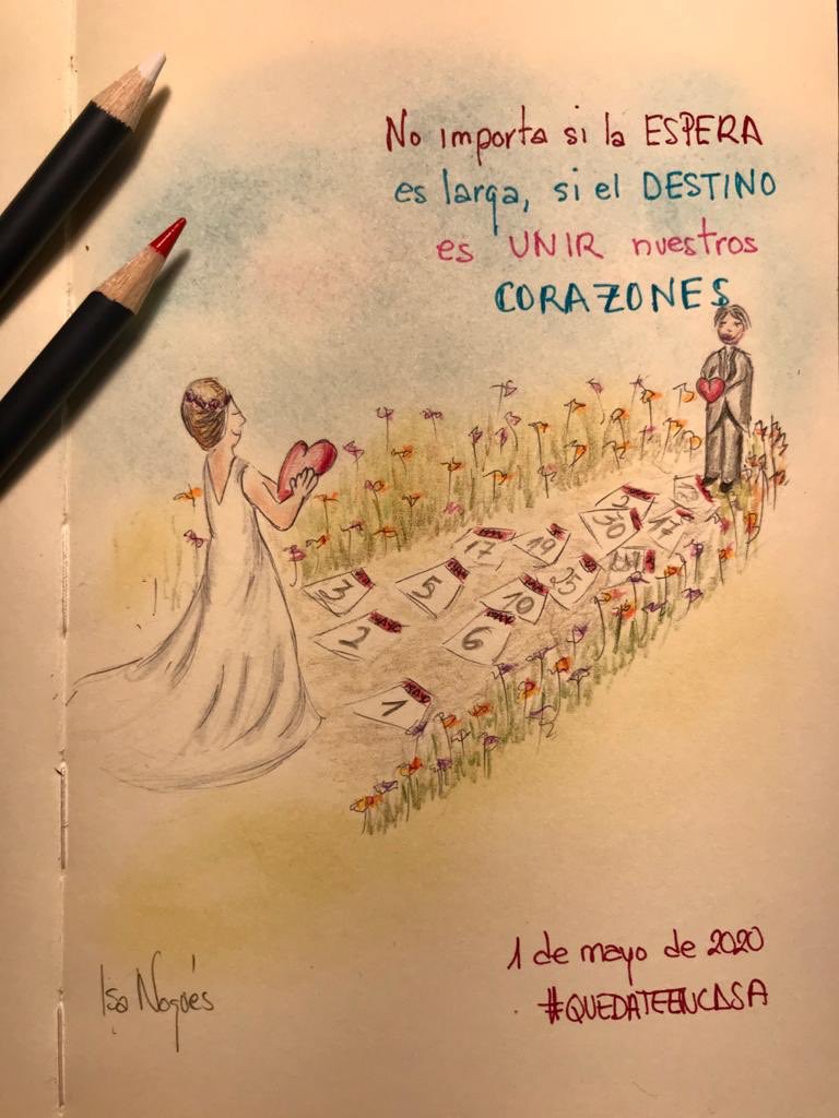 leogandarias's tweet photo. Hoy el dibujo de @Isabel_n_g para los que el confinamiento ha trastocado tantos planes (como Paula y Julio, cuya boda celebraremos más adelante). https://t.co/g9QUUe2sck