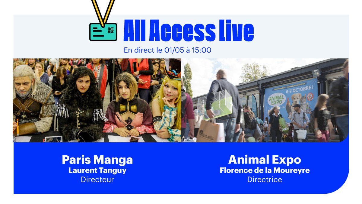weezevent's tweet photo. Rendez-vous à 15h pour suivre notre échange en #direct avec Florence de la Moureyre - Directrice d'Animal Expo,
et Laurent Tanguy - Directeur de @ParisManga ! #allaccesslive https://t.co/7CG5TnlNr0