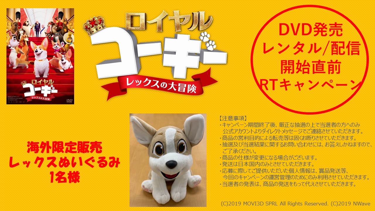 映画 ロイヤルコーギー レックスの大冒険 公式 ロイヤルコーギーレックスの大冒険 5 8 Dvd発売 レンタル 配信開始直前 Rtキャンペーン 本アカウントをフォロー Rtで レックスぬいぐるみ が当たる 当アカウントをフォロー 当ツイートを